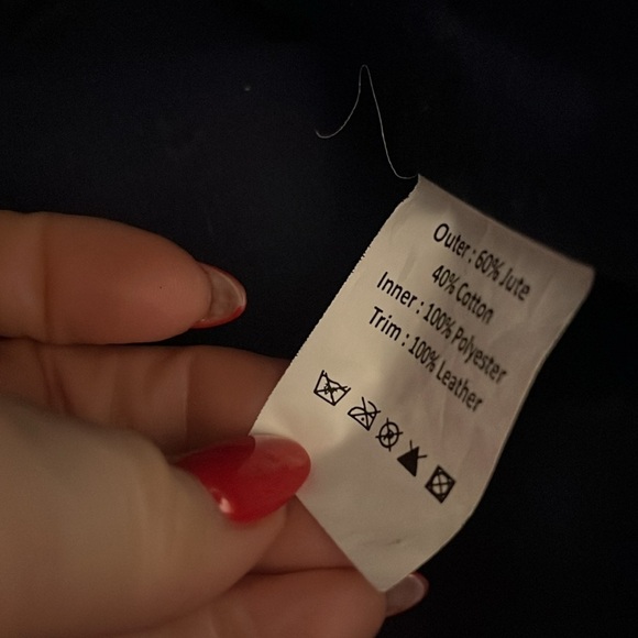 Marc Lamar Canvas Tote Bag Leather Handles & Trim Striped Zipper Top Jute Tassel - Picture 8 of 9